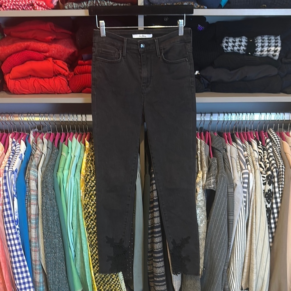 Sam Edelman black The Stiletto high rise skinny crocheted ankle jeans size 25